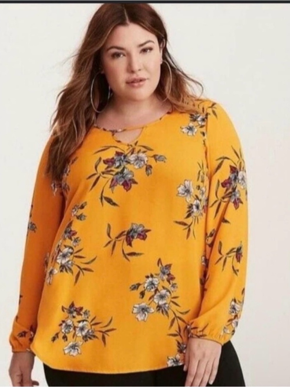 torrid Mustard Floral Keyhole Tunic Top
